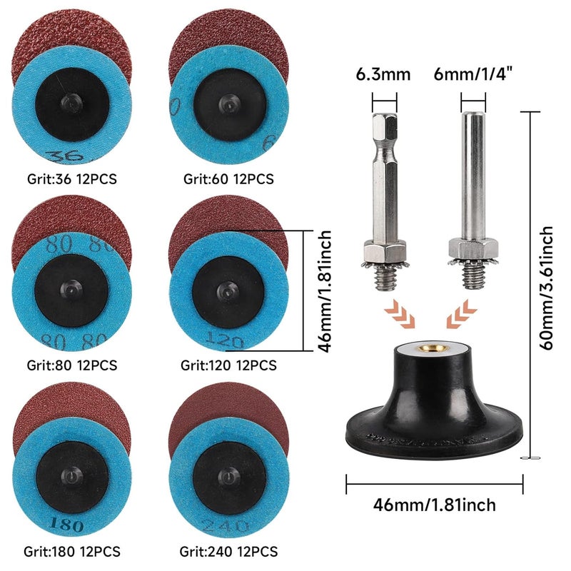 Shineboc 75Pcs 2 Inch Quick Change Sanding Discs Hardened Material Die Grinder Abrasive Set with 1/4" Roll Lock Holder Power Drill Accessories for Metal Wood Grinding Deburring Rust & Paint Removal - Image 2